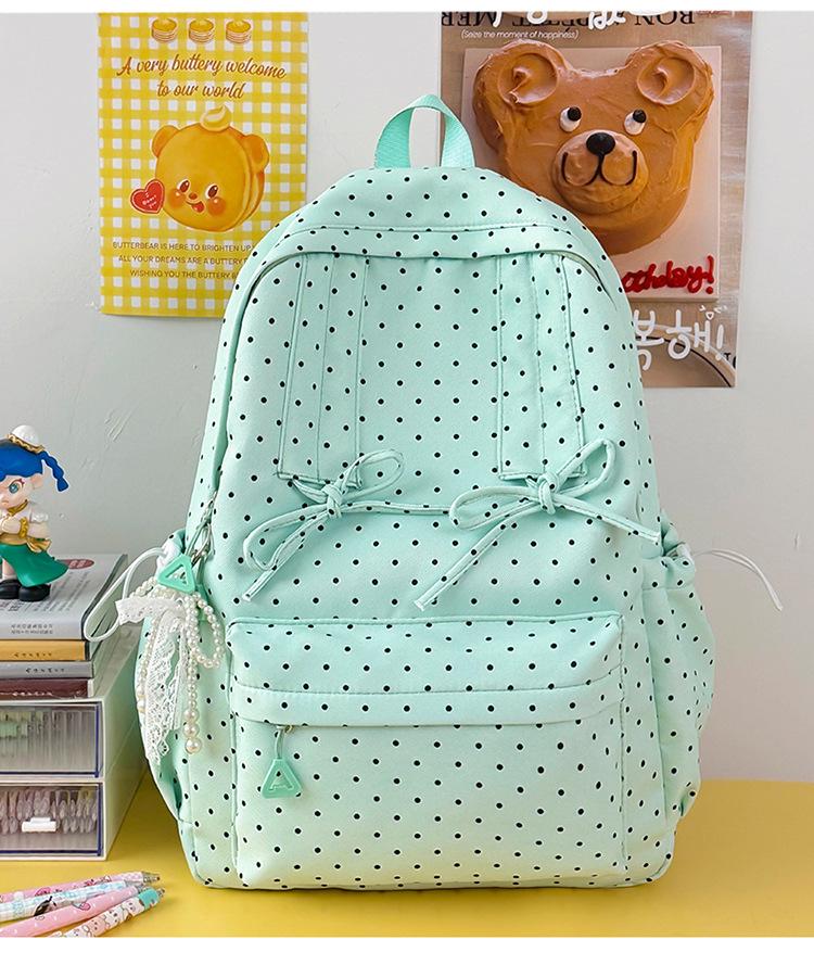 Schoolbag Gentle Girl Wind Polka Dot Bow Sweet Girl Backpack Korean Literature and Art Fresh Student Weekend Travel Backpack