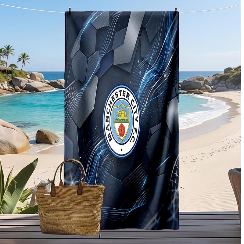 Asciugamano da Spiaggia Stampato Manchester City Asciugamano Morbido ad Asciugatura Rapida Coperta da Spiaggia Rettangolare Grande Portatile per Viaggio Piscina