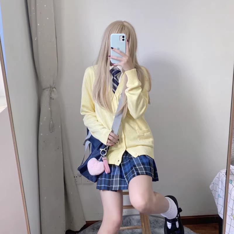 Japanese JK Knitted Cardigan - Autumn/Winter Solid Color Campus Style Loose Sweater Jacket JK Uniform