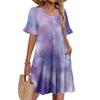 Damen A-Linie Sommerkleid Kurzarm V-Ausschnitt Bedrucktes Kleid Mit Taschen