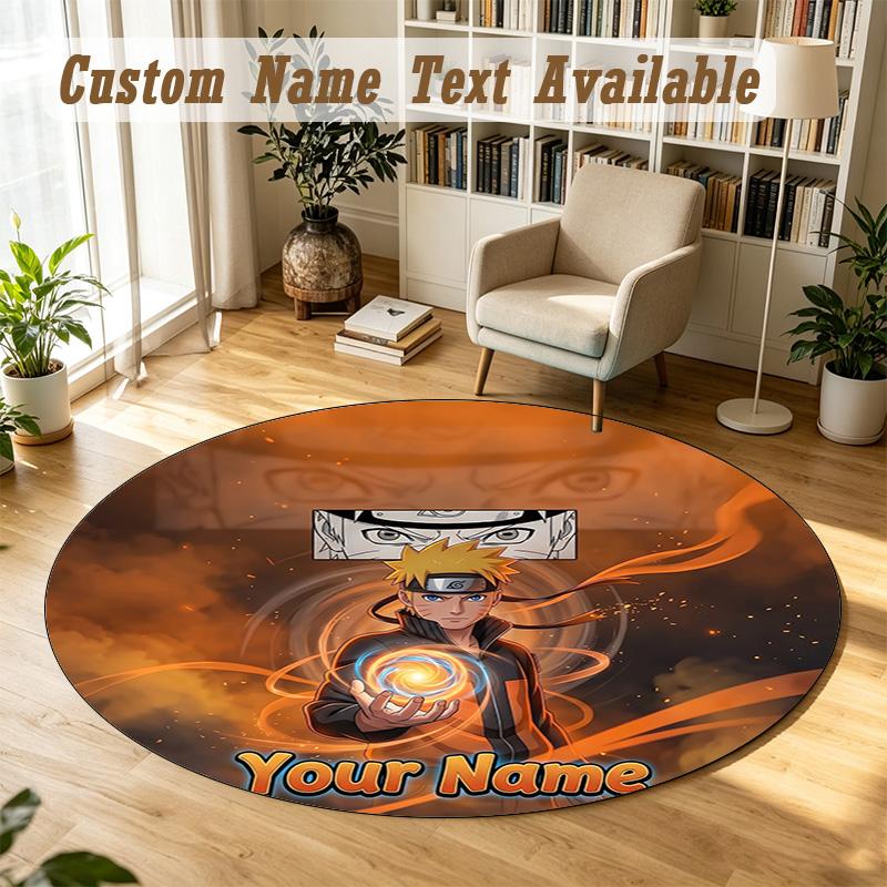 Round Rug Custom NameNaruto Pattern Non Slip Carpet Home Floor Decor