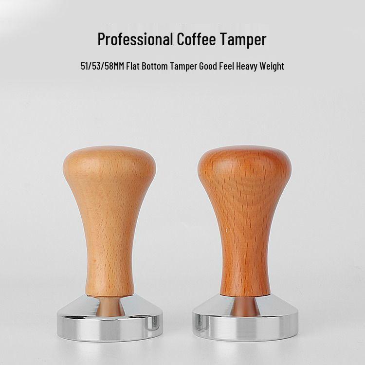 Solid Wood Coffee Tamper Set (51/53/58mm) for Italian Coffee Machines - Includes Tamper and Distribution Hammer.