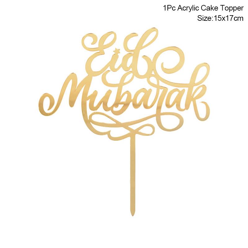 Golden Acrylic Eid Mubarak Cake Toppers Castle Moon CupCake Topper for Ramadan Mubarak Islamic Festival Party Cake Decorations