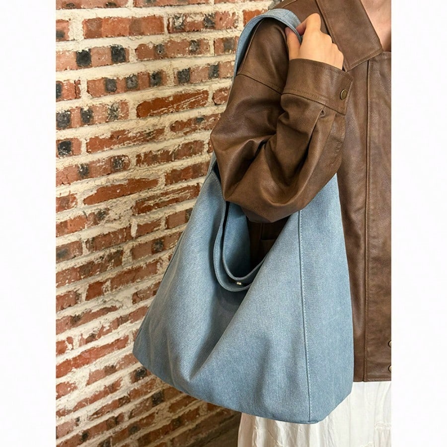 Niche Design Canvas Bag Large Capacity Shoulder Bag Commuter Student Armpit Tote Bag