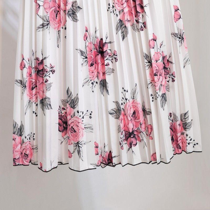 Summer New Sweet Fashionable and Comfortable Half Body Printed Elastic Waist Over Knee Long Pleated Skirt