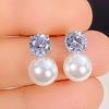 Simple Stylish Simulated Pearl Earrings with Cubic Zirconia Fashionable Women Silver Color Luxury Trendy Jewelry