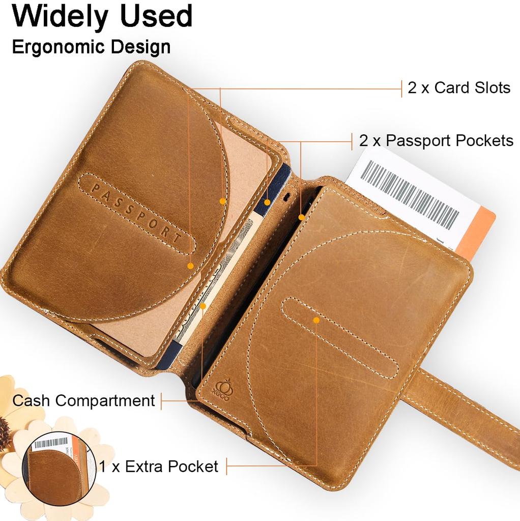 Passport Case Leather Passport Book Cover Passport Holder for Traveling Families Genuine Leather Travel Wallet Passport Holder for Men and Women