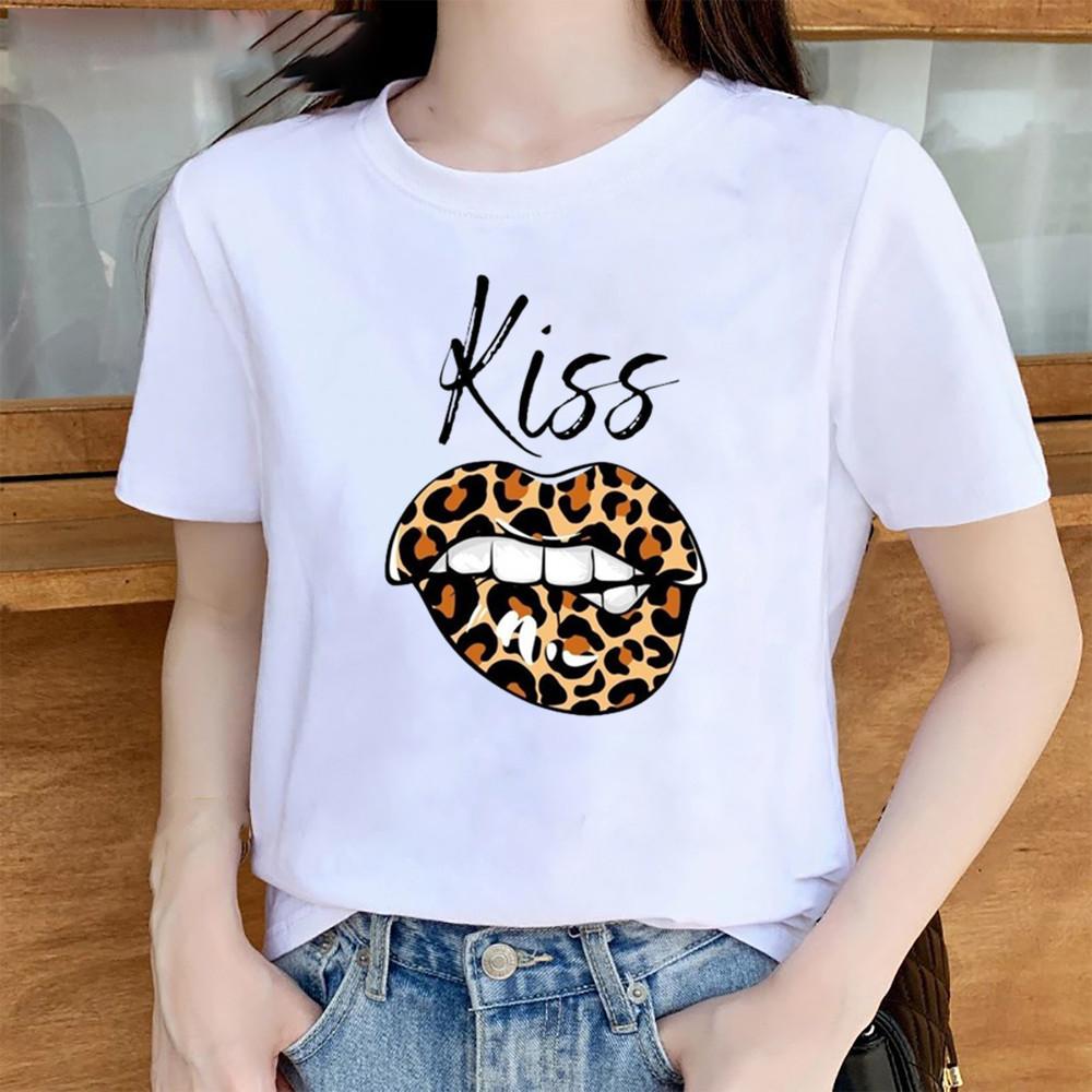 Summer Sexy Lip Print Short Sleeve Tshirt Womens Fashion Graphic Top High Street Slim Fit Modal Fabric