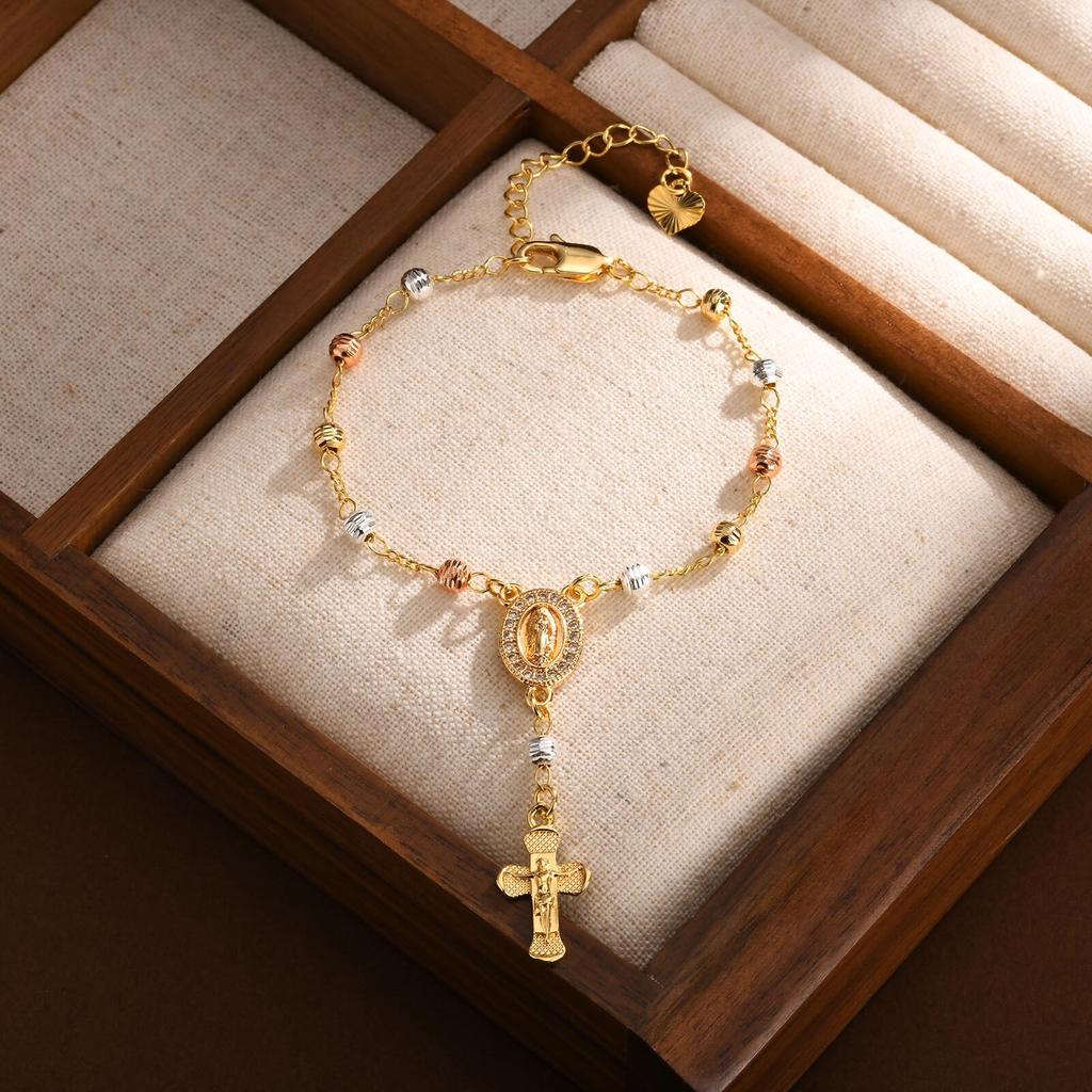 Vnox Catholic Cross Rosary Bracelets For Women,virgin Mary Charm Finger Baptism Rosaries Bracelet For Baptism Favors Christening