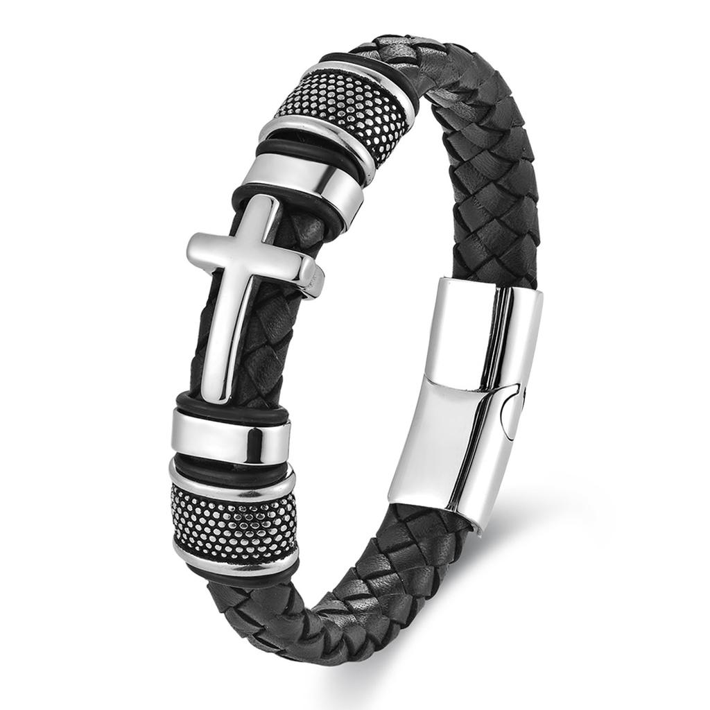 Bracelet Tressé en Cuir Acier Inoxydable pour Homme Boucle Magnétique Mode Bracelet en Cuir Personnalisé Bijoux Tendance