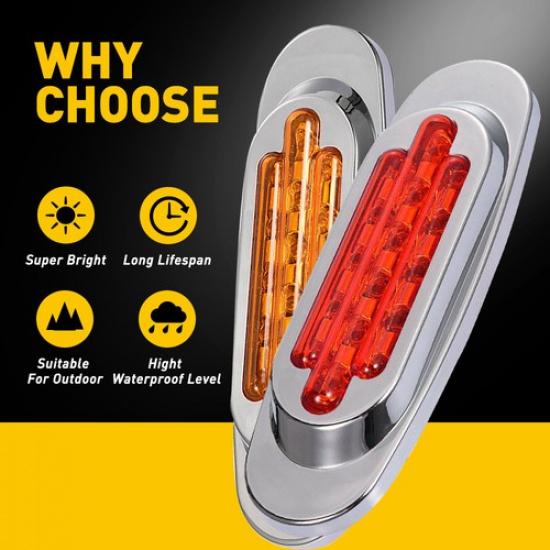 2x Red 16 LED Oval Side Marker Lights Truck Trailer Clearance Light Waterproof