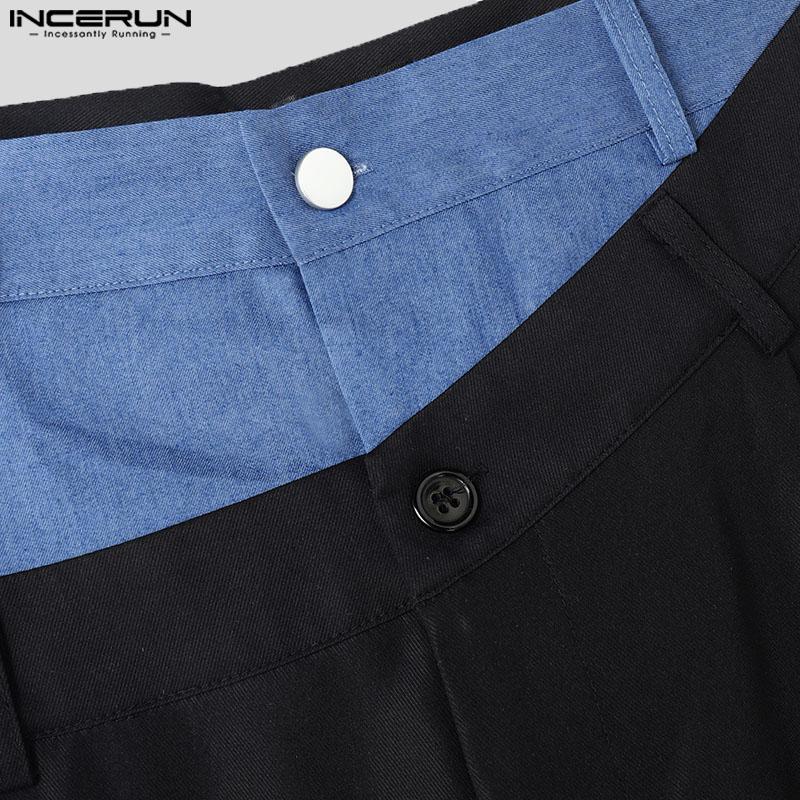 INCERUN Men Patchwork Zip-up Waist Casual Long Straight Pants Trousers