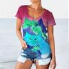 Handbemalte Cartoon Katze Damen Niedliche T-Shirts Kurzarm 3D Gedruckt Street Style Damen Tees Locker Lässig V-Ausschnitt Tops Übergroß