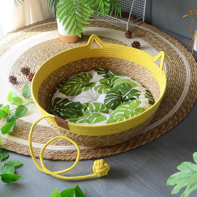 Rattan Woven Cat Bed: All-Season Winter Warm Nest for Pets