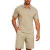 Summer Men Jacquard Textured Matching Set Half Zip Collar Polo Short Sleeve Top Drawstring Waist Shorts Golf Beach Two Piece Tracksuit