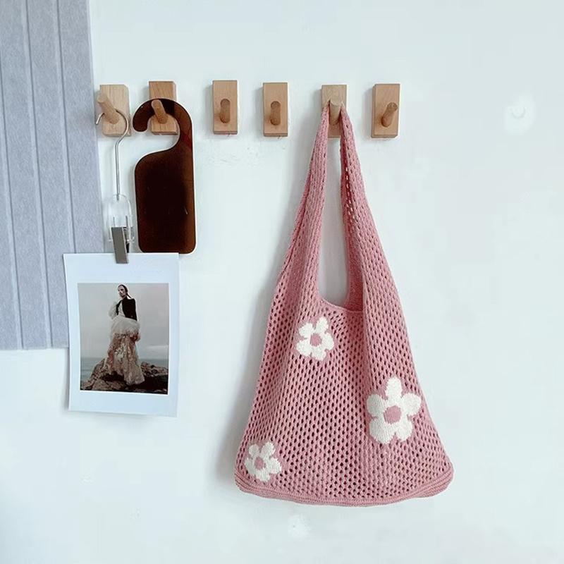 Damen-Umhängetasche mit großem Fassungsvermögen, modisches Blumenmuster, gehäkelte Tragetasche, All-Match-Tasche, süße Gürteltasche, Stricktasche