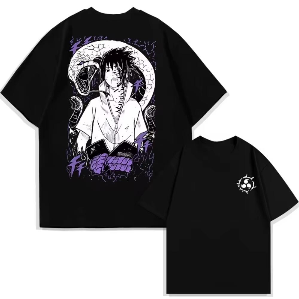 2026Japan Anime Sasuke Animation Derivatives Cotton Short Sleeve Unisexs Womens Summer Uchiha Sasuke Curse Street Wear 4XL