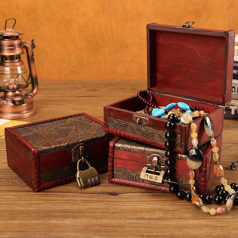 Wooden Vintage Style Box With Lock For Organizing Jewelry Decoration Accessories