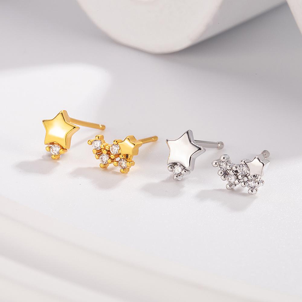 Korean Style Asymmetrical Rhinestone Star Earrings for Students