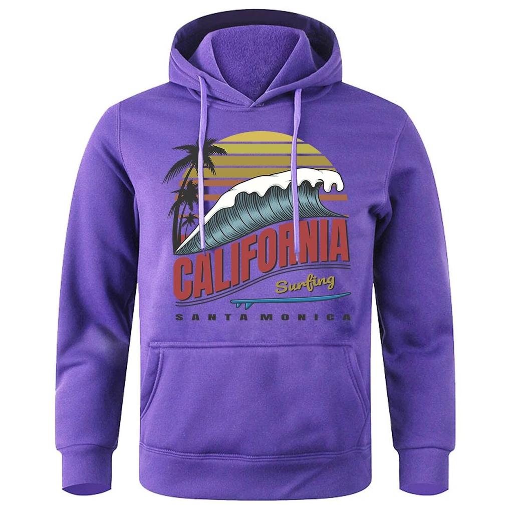 California Surfing Santa Monica Beach Unisex Hoody Oversized Loose Fleece Tracksuit Sport Street Hoodies Classic Creative Hooded