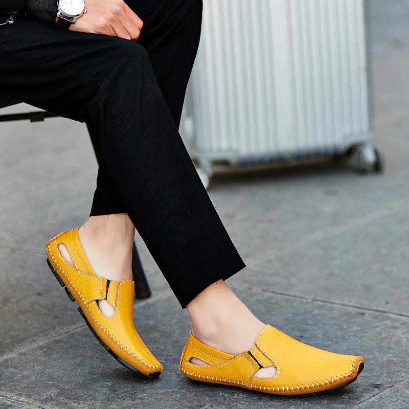 Men's Summer Cowhide Slip-on Moccasins: Casual Driving Leather Shoes