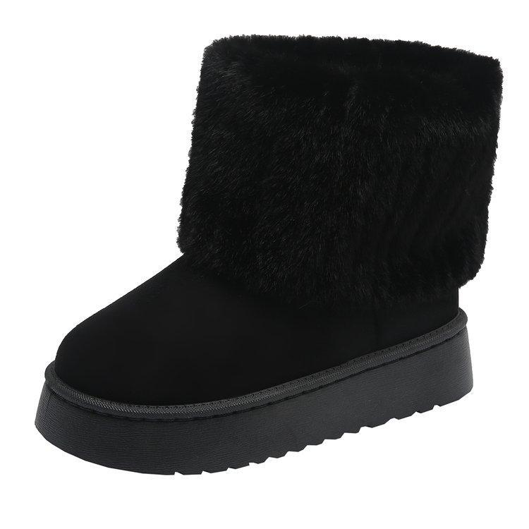 

Large size thick-soled snow boots winter new sleeve piled warm medium tube flanged fluffy cotton shoes 36 чёрный