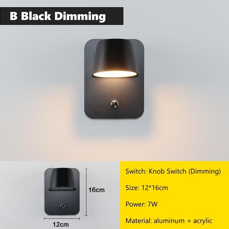 Dimming LED Wall Lamp With Knob Switch 350 Degrees Rotatable Bedroom Bedside Light Aluminum Indoor Sconce Lighting