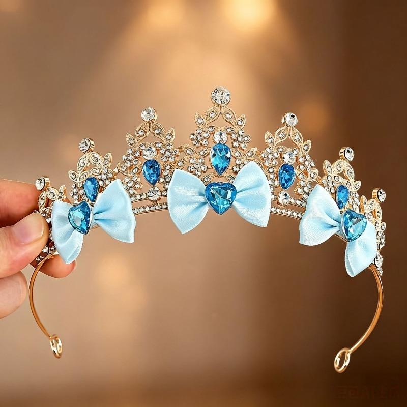 Süße Prinzessinnenkrone Schleife Haaraccessoires Schneekönigin Kopfschmuck Geburtstagsparty Haaraccessoires Hoher Sinn Mädchenkrone