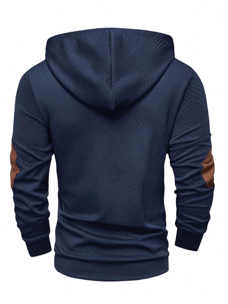 Men's Solid Color Jacquard Hooded Sweatshirt - Autumn/Winter European American Style, Loose Fit Casual Outerwear