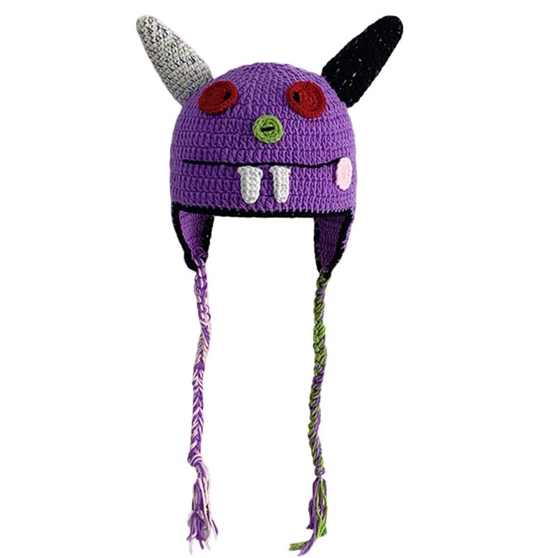 Adult's Cartoon for Monster Shape Knitted Hats All-match Hat Warmer Knitted Cosplay Cap Winter Holiday Gifts for Unisex