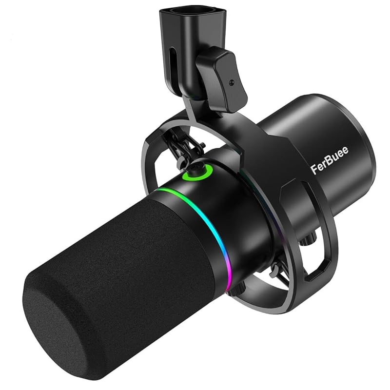 

FerBuee XLR USB RGB lights dynamic microphone PC computer microphone Earphone output terminal included unidirectional With mute function Volume