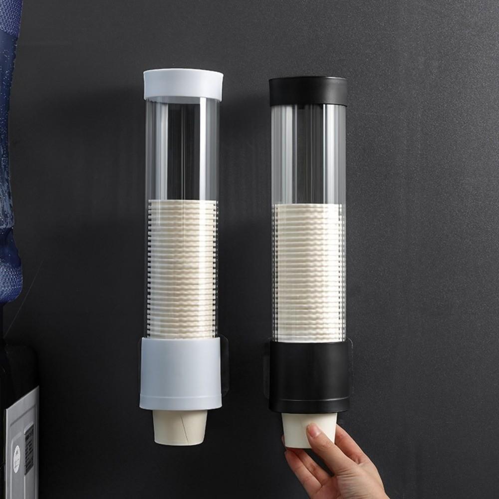 Wall Mounted Cup Dispenser No Drilling Waterproof Paper Cup Storage Dust-proof Transparent Cup Storage Rack for Disposable Cups