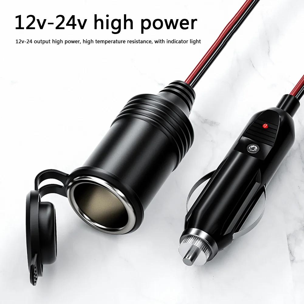 12V 24V 20A Socket Plug with Indicator Light Cigarette Lighter Female Power Extension Cable Car Male Female Extension Cable