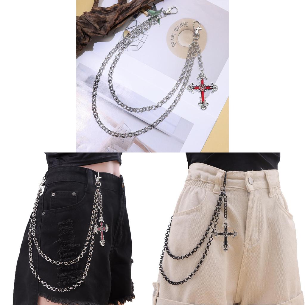 Hip Hop Cross Pendant Waist Chain Metal Dual Layer Accessory For Men Women
