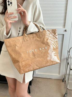 Neutral Style Retro Casual Street Tote Bag, Minimalist Crease High Quality Transparent PVC Waterproof Shopping bag-DH
