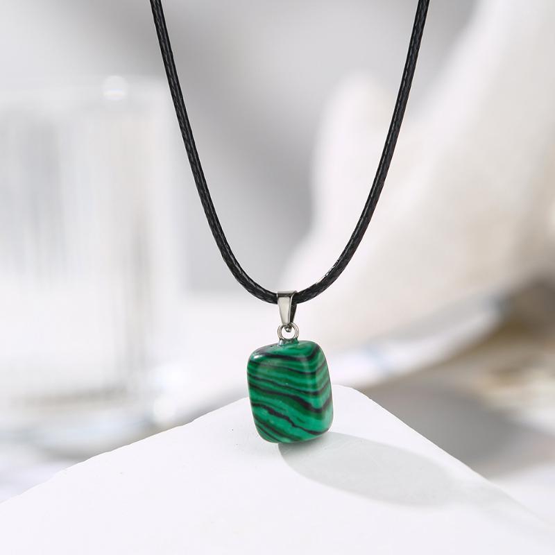 Natural Chakra Crystal Pendant Necklace High Quality Polished Assorted Stones Black Leather Rope Jewelry Gift for Yoga Enthusiasts