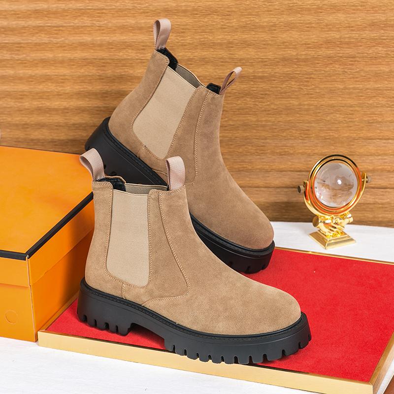 Fashion New Chelsea Boots, Slip-resistant and Durable Mid-calf British Style Thick-soled Heightening Genuine Leather Men's Boots