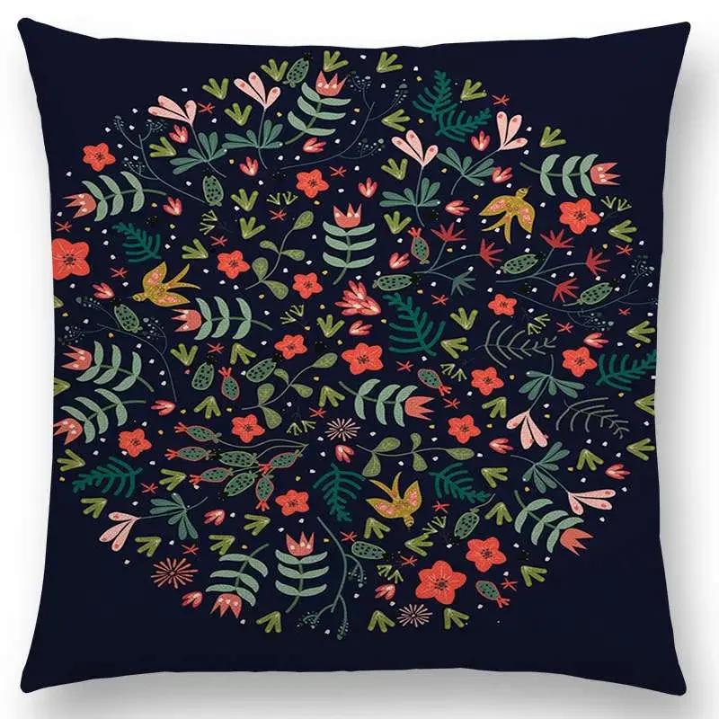 Animal Tale Spring Floral Garden Pattern Sofa Throw Pillow Case Bear Fox Unicorn Bear Birds Flower Leaf Fantasy Cushion Cover