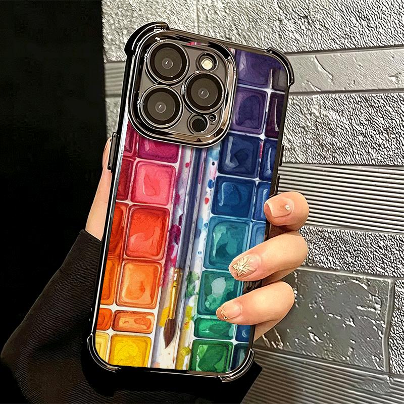 Watercolors Set Paint Palette Plating Phone Case For Iphone 16 17 Pro Max Air 16E 14 15 Plus 12 13 Mini Anti-Fall Airabag Cover
