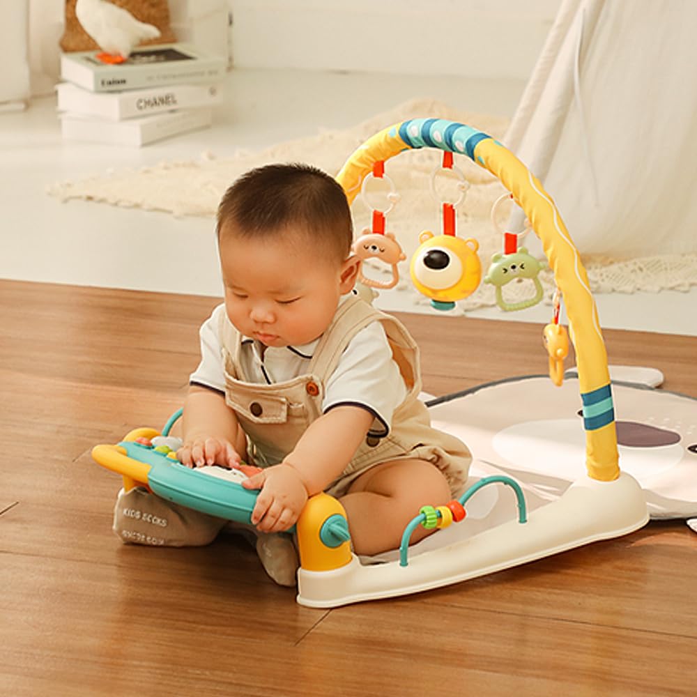 Piano Play Baby Music Mat, Newborn Activity Toy with Piano Kick and Play Gym, Toddler Play Mat Activity Gym (Bear)