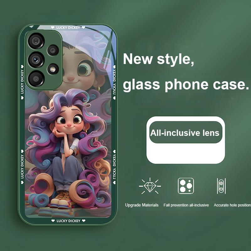 Gehärtetes Glas Handyhülle Für Samsung Galaxy Note 8 9 S10 Plus S20 S21 FE S23 Ultra A70 72 73 50 51 52 53 Freizeit Cartoon Mädchen