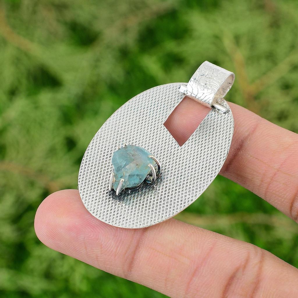 Daughters Day Deal Neon Apatite Rough Stone Elegant Wife Pendant Sterling Silver