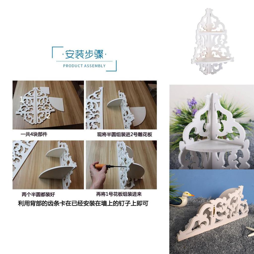 Mensola angolare da parete bianca impermeabile in materiale plastico di legno per ripostiglio in camera da letto e corridoio