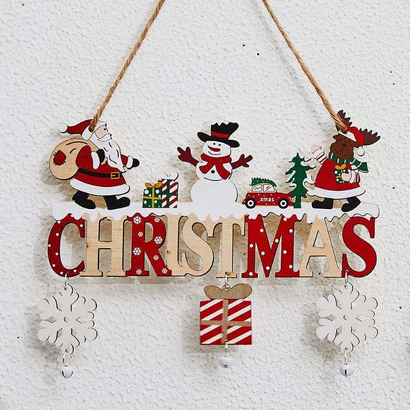 Colorful Christmas Hanging Pendant Wooden Crafts Xmas Tree Wall Ornament Christmas Party Scene Props Decoration Gift