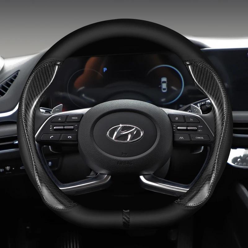 Car Steering Wheel Cover PU Leather For Hyundai I40 I30 I10 Ix35 Ix25 Tucson Accent Elantra Santa Fe Creta Solaris Kona 37-38cm
