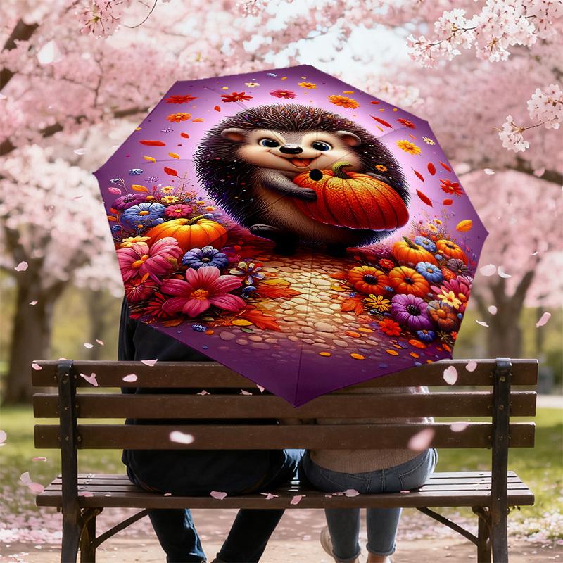 1PC Hedgehog, PumpkinAutomatic Open/Close Umbrella with Windproof, 8-Rib Sturdy Canopy, Durable Ribs, Fashionable Design1262A