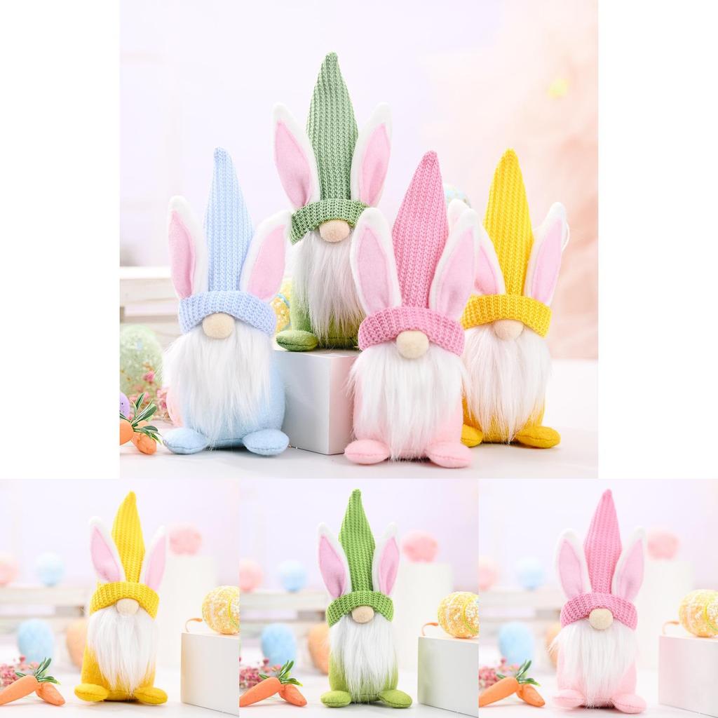Easter Bunny Gnome Figurine Home Decor With Knitted Hat For Holiday Festivities