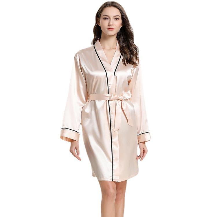Husholdningspysjamas for kvinner Dameimitasjon i silkepysjamas V-hals pyjamas Badekåpe Husholdningsklær