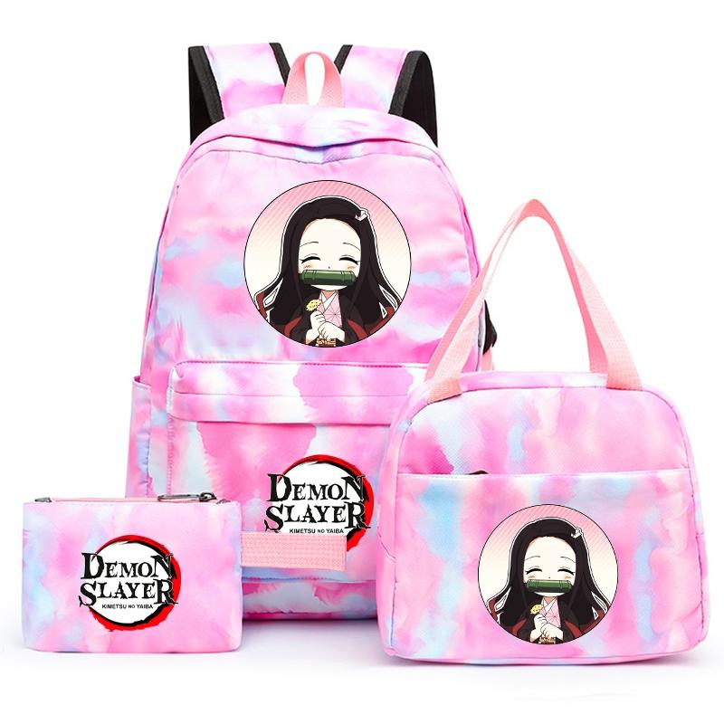 3ks/set Anime Demon Slayer Batoh pro dívky Chlapci Back To School Bag with Lunch Bag Student Bookbag Muži Ženy Cestovní taška Mochil