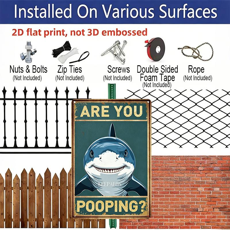 Placa de Alumínio 2D Plana de Tubarão Engraçado para Banheiro - Decoração Engraçada para Casa e Banheiro, Decoração de Parede para Banheiro, Humor para Banheiro, Banheiro Engraçado em Casa, Banheiro de Convidados